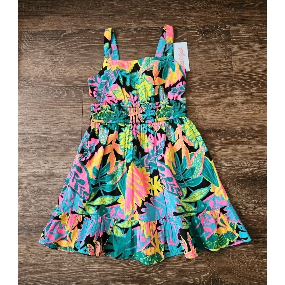 Cat & Jack Girls XS Cutout Smocked Sleeveless Tropical Multicolor Dress